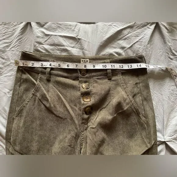 4 Button Olive Khaki Green Corduroy Cropped Ankle Pants Medium - Picture 3 of 9